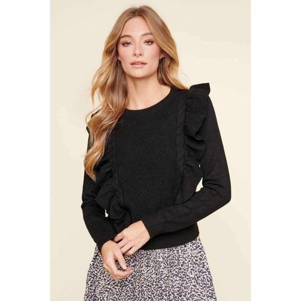 Wildfire Cable Knit Ruffle Sweater